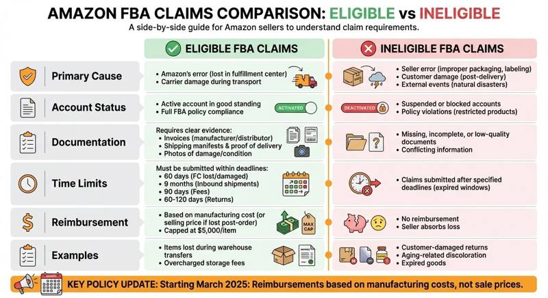 Eligible vs Ineligible FBA Claims Comparison Chart