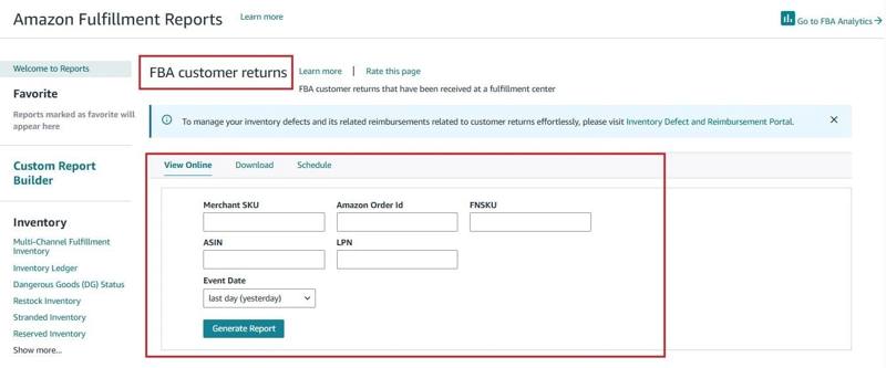 FBA Customer Returns Report