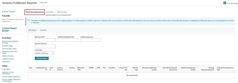 Amazon reimbursement report Seller Central